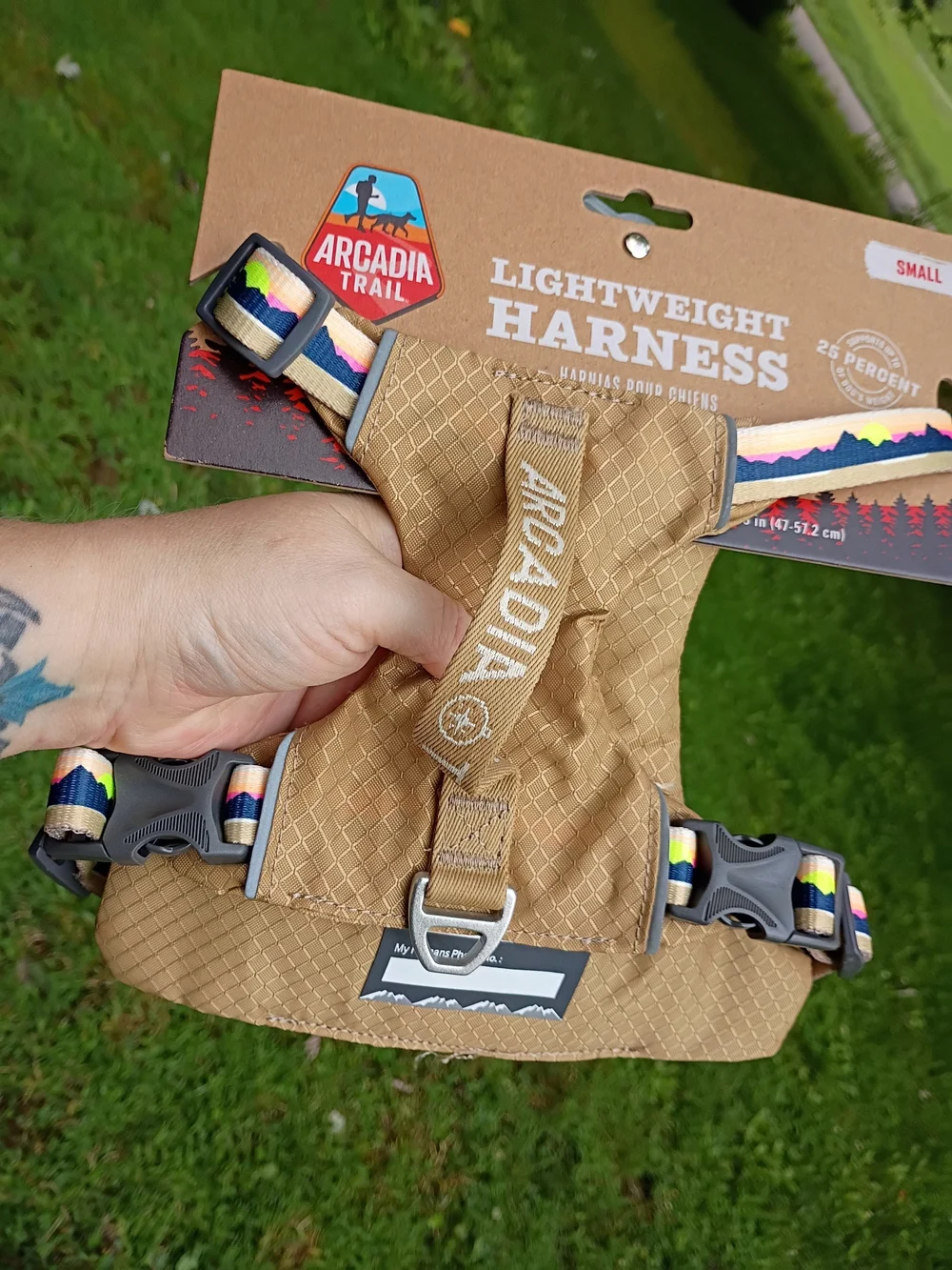 Arcadia Trail Lightweight Dog Harness - Small - Tan with Multicolor Accents